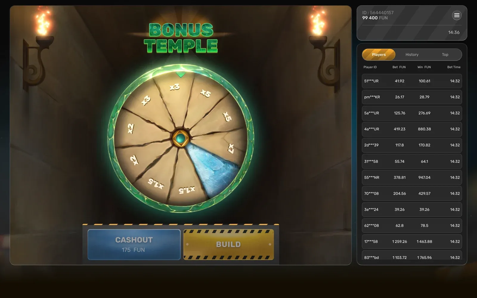 Tower Rush Temple Floor wheel, part of the game maths for every player